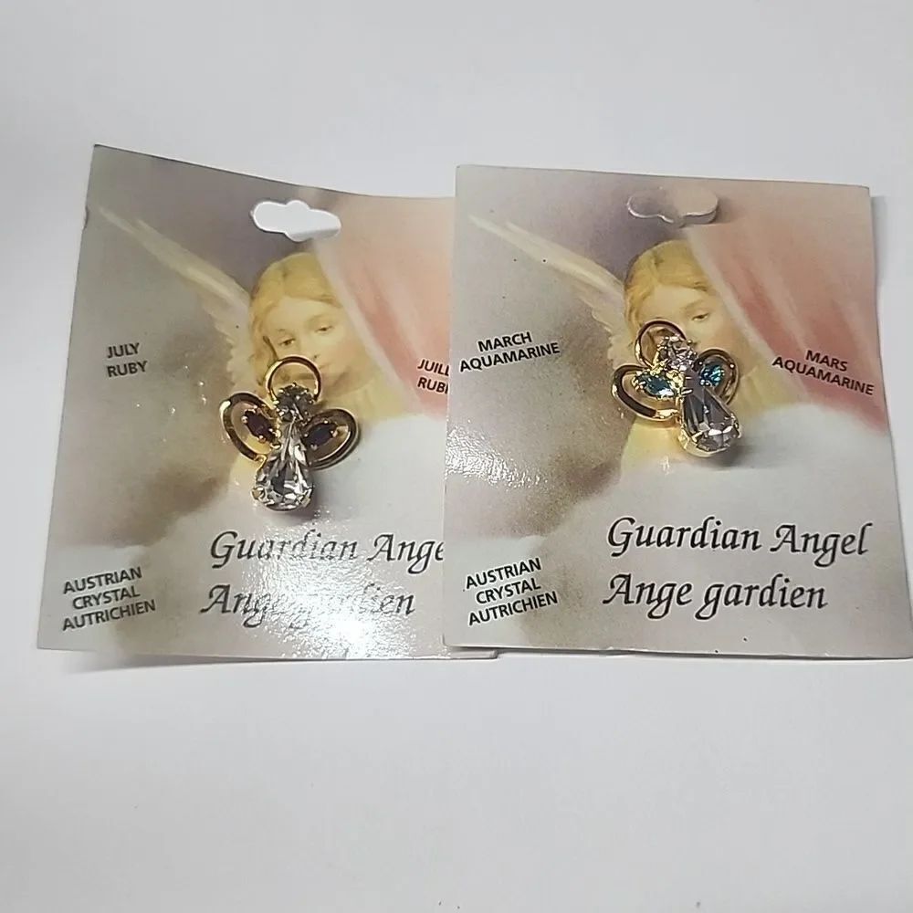 Guardian Angel Pins July and March Birthstones Austrian Crystal